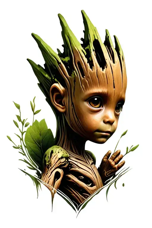 baby groot appareil photo realistic portrait tattoo tattoo design idea