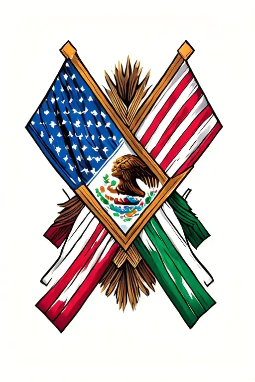 mexican and american flags intertwined tattoo design idea