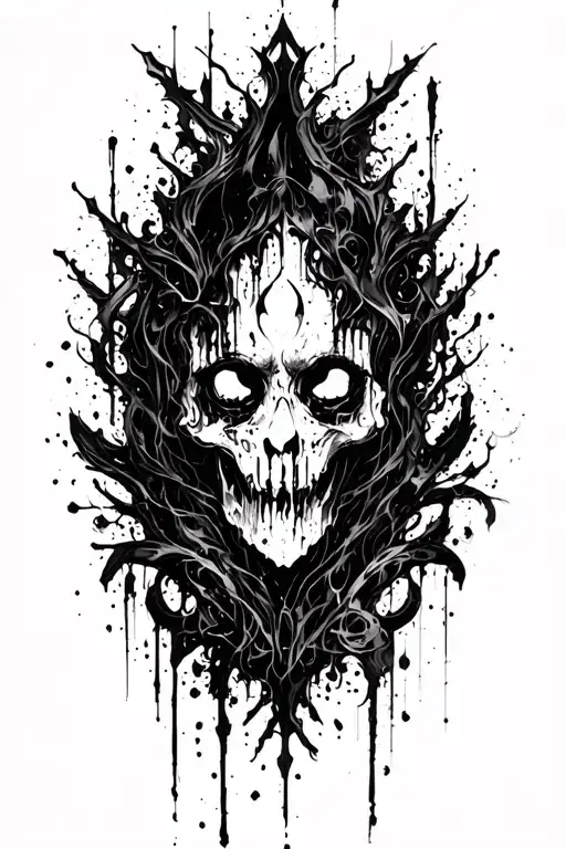 dark abstract, expressive blackwork, raw brush strokes cyber gothic ornamental tattoo design idea