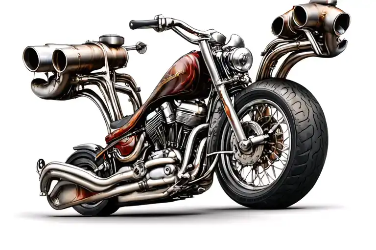 v twin engine with exhaust pipes forming tattoo design idea