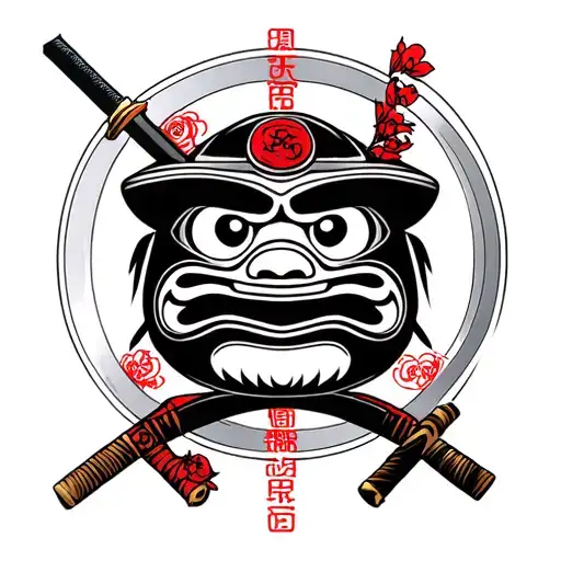 daruma doll samurai sword tattoo design idea