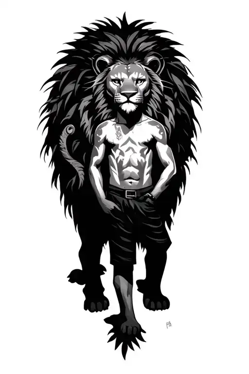 boy in the middle of the jungle with shadow lion triskelion tau gamma phi tattoo design idea