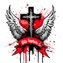 cross with wings spread with banner wrapped tattoo design idea