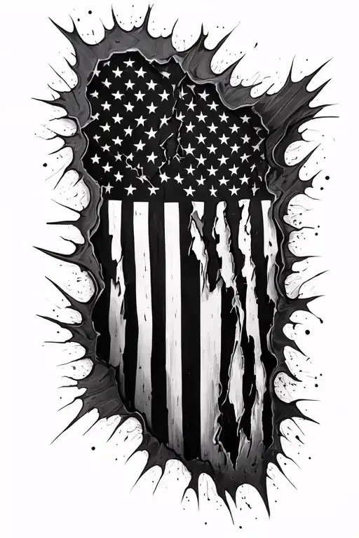 Black Ripped American Flag embedded inside tattoo design idea