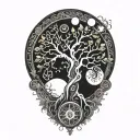 tree of life with day and night motifs tattoo design idea