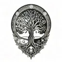 tree of life with day and night motifs tattoo design idea