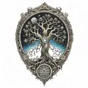 tree of life with day and night motifs tattoo design idea