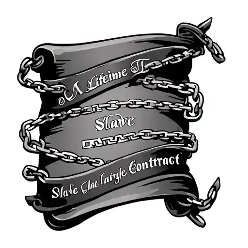 tribal scroll with a lifetime time slave contract written inside with chains tattoo design idea