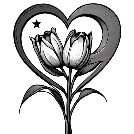infinty symbol with a tulip inside a little heart and put a star next to crescent moon like a turkish flag tattoo design idea