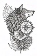 wolf howling moon and compass tattoo design idea