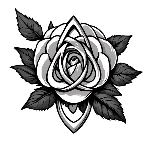 Triquetra knot with tudor rose tattoo design idea