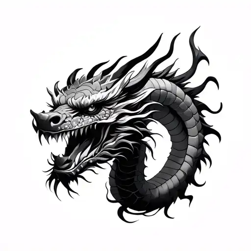 realistic japanese dragon holding on oni head tattoo design idea