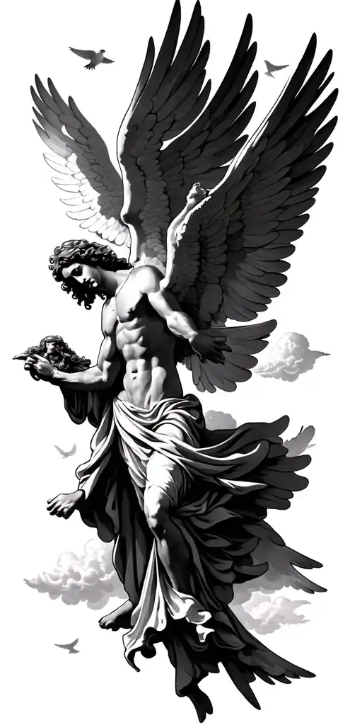 heaven clouds doves angel flying Jesus Christ holding tattoo design idea