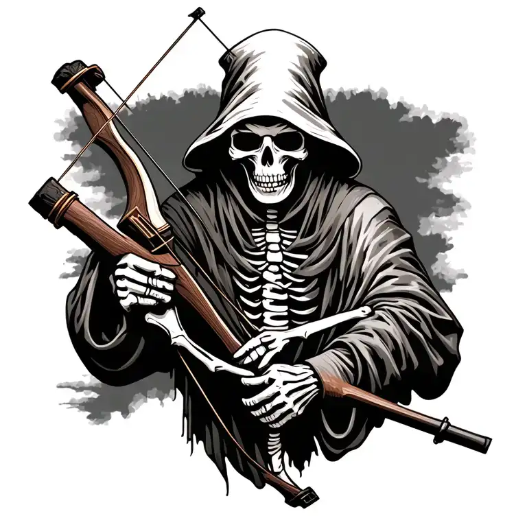 grim reaper skeleton holding a hunting bow hunting scene tattoo design idea