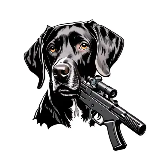 black german shorthaired pointer with night vision and a rifle tattoo design idea