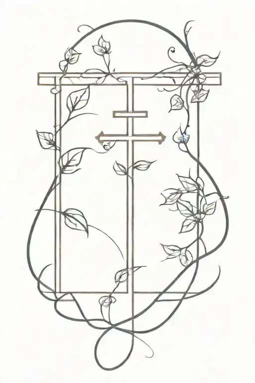 cross with vines growing tattoo design idea