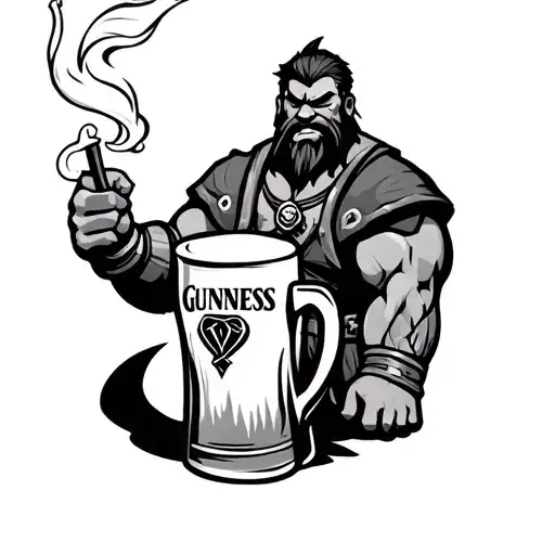clash of clans barbarian smoking and drinking guiness tattoo design idea