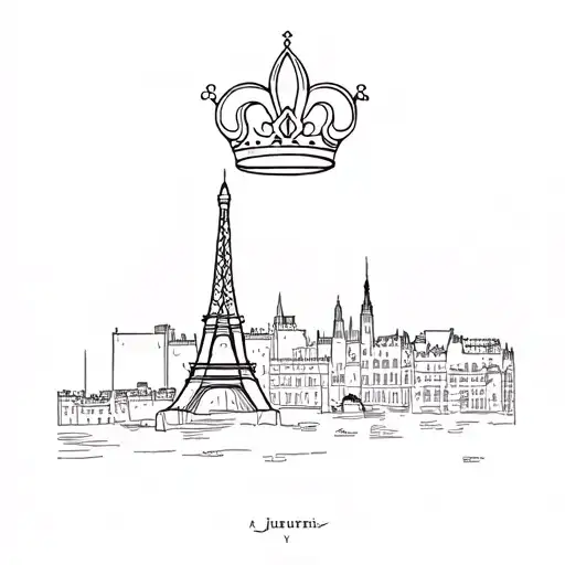 Crown Fleur de Lys Paris Lyon City Skyline tattoo design idea