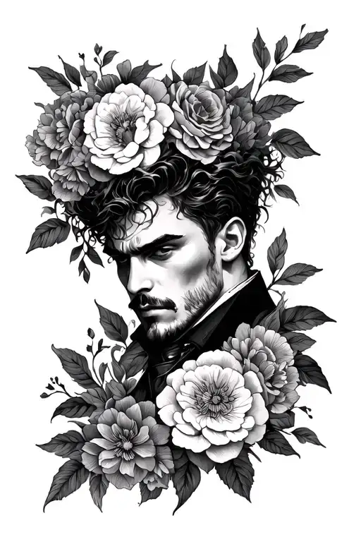 Representation of sweet anger and love for one floral man Frame Book tattoo design idea
