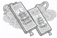 a pagoda coming out of the omamori charm tattoo design idea