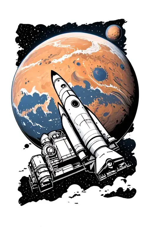 planet mars with the Columbia rocket ship tattoo design idea