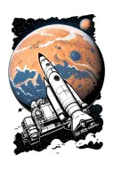planet mars with the Columbia rocket ship tattoo design idea