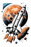 planet mars with the Columbia rocket ship tattoo design idea