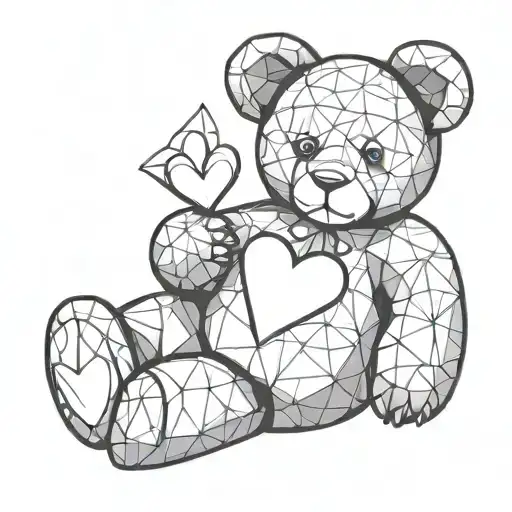 crystal teddy bear holding a heart shape tattoo design idea