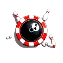 poker chip and bowling ball transforming with the arizona state outline with bowling pins in the background tattoo design idea