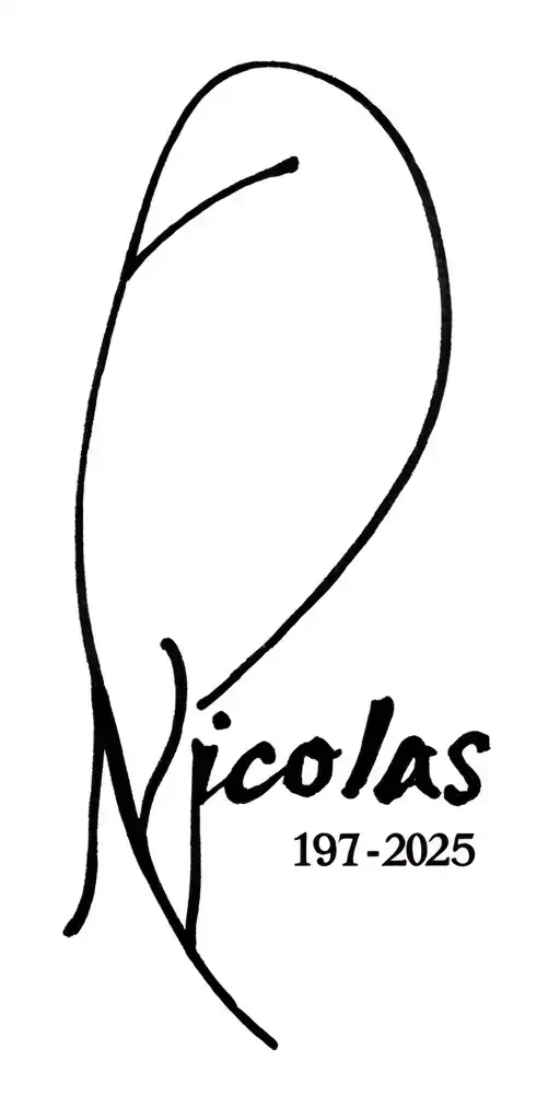 "Nicolas 1971 - 2025" script tattoo tattoo design idea
