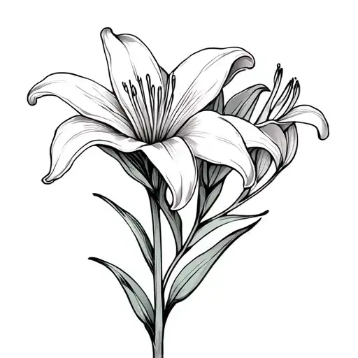 madonna lily flower blooming with leaves growing tattoo design idea