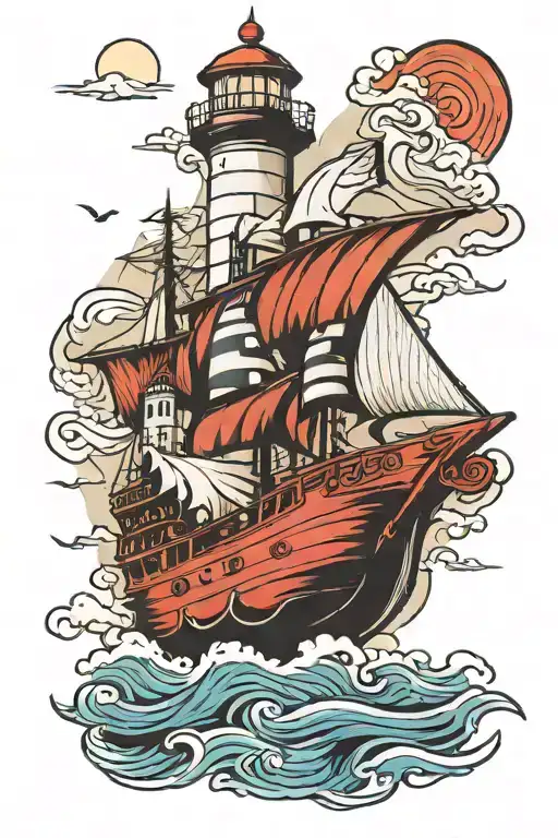 ship lighthouse elvis tattoo design idea