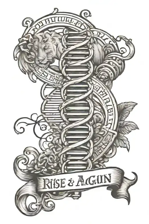 dna helix with a saying rise and rise again until lambs become lions.  no image of animals tattoo design idea