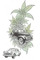 classic car, cannabis tattoo design idea