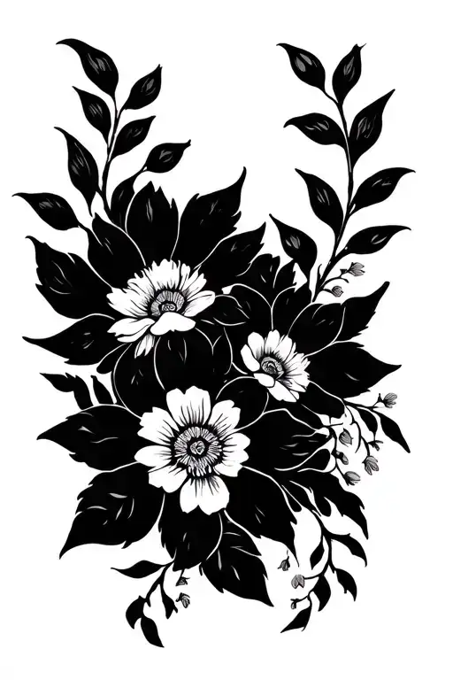 minimalist feminine tattoo design floral composition representing the family tattoo design idea