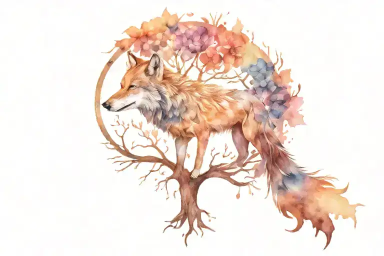 tree of life root wolf head tattoo design idea