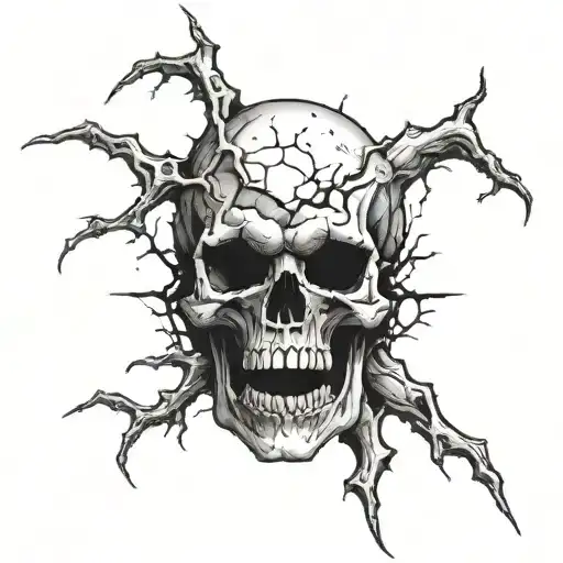 2 jawed cracked screaming skull tattoo design idea