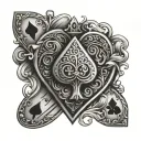 ace of hearts and queen of spades with bullet hole tattoo design idea