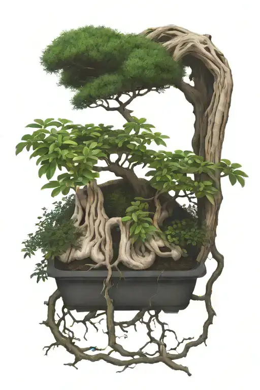 bonsai bush growing out of a pair of lungs tattoo design idea