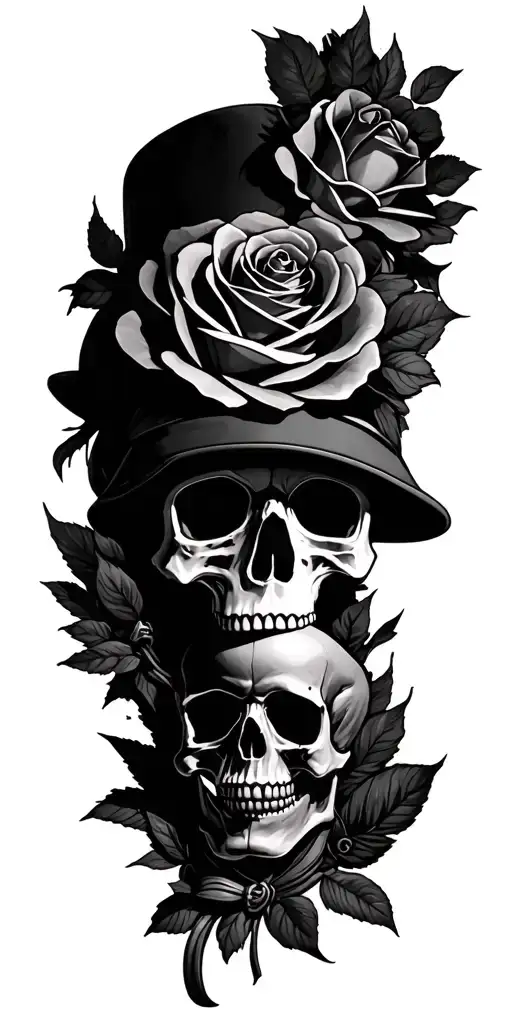 skull roses USMC firefighting scene tattoo design idea