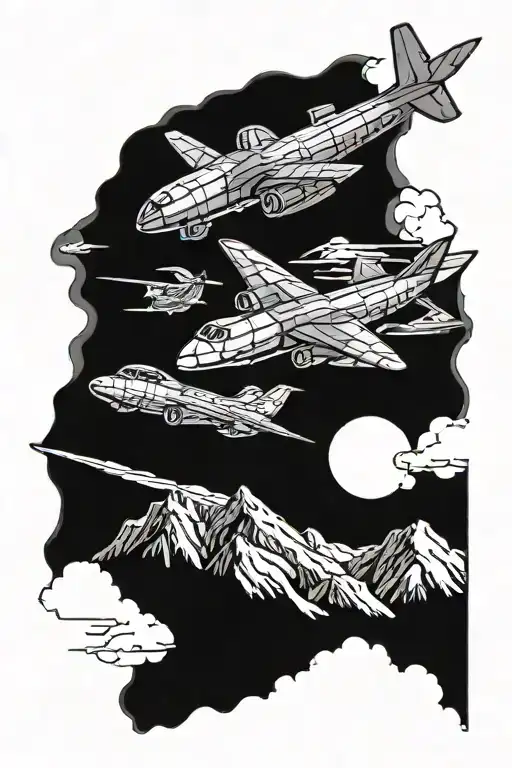 jets flying over mountains tattoo design idea