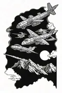 jets flying over mountains tattoo design idea