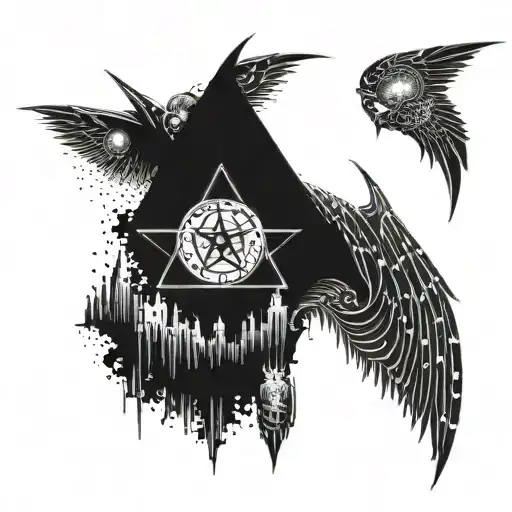 A futuristic tattoo design combining elements from the Harry Potter universe with technology symbols relevant to system engineering, in dotwork style tattoo design idea
