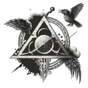 A futuristic tattoo design combining elements from the Harry Potter universe with technology symbols relevant to system engineering, in dotwork style tattoo design idea