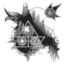 A futuristic tattoo design combining elements from the Harry Potter universe with technology symbols relevant to system engineering, in dotwork style tattoo design idea