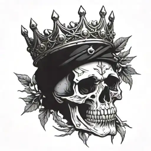 skull with crown of thorns wrapped tattoo design idea