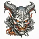 double face mask madness demon hide pretend tattoo design idea