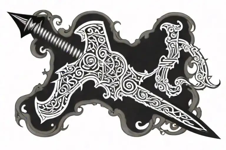 shani dev weapon tattoo design idea