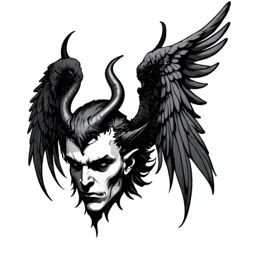 devil with beside three angel wings tattoo design idea