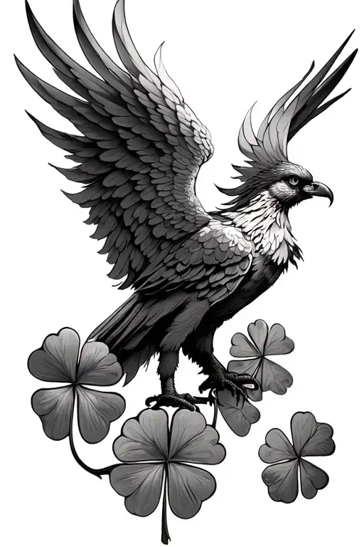 phoenix rising with 4 leaf clover tattoo design idea